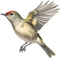Ruby-crowned kinglet bird. Bird clipart. AI-generated. Royalty Free Stock Photo