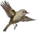 Ruby-crowned kinglet bird. Bird clipart. AI-generated. Royalty Free Stock Photo