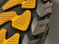 Close up image of safety shoe or boots sole textured. Royalty Free Stock Photo