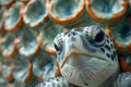 Marine Wildlife Concept: Close-Up of a Sea Turtle with Detailed Shell Patterns- Ideal for Nature and Wildlife Prints and Royalty Free Stock Photo