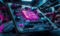 Advanced microchip technology with glowing circuitry and data processing Royalty Free Stock Photo