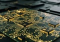 Close-up of a gold-plated circuit board with microchips Royalty Free Stock Photo