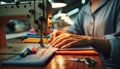 Close-Up of Hands Operating a Sewing Machine with Focused Detail Royalty Free Stock Photo