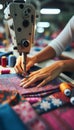 Close-Up of Hands Operating a Sewing Machine with Focused Detail Royalty Free Stock Photo