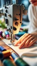 Close-Up of Hands Operating a Sewing Machine with Focused Detail Royalty Free Stock Photo