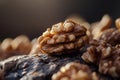 Walnuts resting on a dark textured surface Royalty Free Stock Photo
