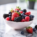 Fresh Mixed Berries in Elegant White Bowl, AI Generated