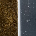 A close-up image shows two contrasting textures. On the left, a textured brown surfac Royalty Free Stock Photo