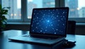 Close-up of a laptop displaying software system technologies, illustrating advanced research and modern computing concepts