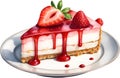 Strawberry cheesecake. Close-up image of a strawberry cheesecake. Generative AI. Royalty Free Stock Photo