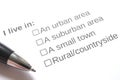 Close up image of a survey question regarding housing location.