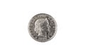 A Swiss one franc coin isolated on a white background Royalty Free Stock Photo