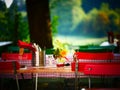 Image of a table setting in a german bavarian beergarden Royalty Free Stock Photo