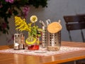 Image of a table setting in a german bavarian beergarden Royalty Free Stock Photo