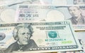 Close up image of twenty us dollar banknote with background of j