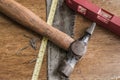 Close-up image of typical carpenters DIY tools. Royalty Free Stock Photo