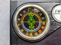 A close-up image of vintage radio dial with FM and AM frequency scales Royalty Free Stock Photo