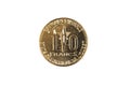 Golden 10 West African Franc coin on a white background Royalty Free Stock Photo