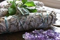 White Sage Smudge Bundles and Amethyst Geode Royalty Free Stock Photo