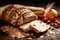 a close-up image of whole grain bread slices and seeds Royalty Free Stock Photo