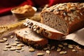 a close-up image of whole grain bread slices and seeds Royalty Free Stock Photo