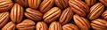 Close-up image of whole pecan nuts with striped shells in a horizontal arrangement, showcasing their natural texture and pattern Royalty Free Stock Photo