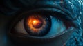 Close up image of a woman\'s eyes, dark navy and aquamarine. Generative AI