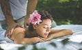 Close up image of women enjoy in massage at nature. Royalty Free Stock Photo