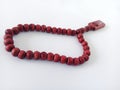close-up image of wooden prayer beads
