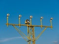 Close-up Image of airport signal lights for airplanes with blue sky