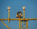 Close-up Image of airport signal lights for airplanes with blue sky