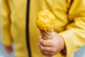 Close up image of yellow mango ice cream