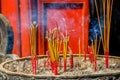 Close-up of incense offerings in front of the Temple of Literature in Hanoi