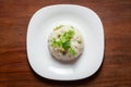 Close-up of Indian Basmati steamed Rice or matar Pea pulao or Pulav garnished with fresh green mint leaf Royalty Free Stock Photo