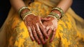 Close-up of indian bridal hands with henna tattoo Royalty Free Stock Photo