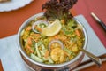 close-up of indian food, dish with chickpeas .