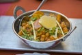 close-up of indian food, dish with chickpeas .