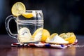 Close up of Indian most popular summer drink Nimbu pani or Nimbo sarbat,Lemonade in a transparent glass with salt