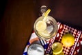 Close up of Indian most popular summer drink Nimbu pani or Nimbo sarbat,Lemonade in a transparent glass with salt Royalty Free Stock Photo