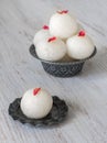 Close up Indian Rasgulla dessert. Sweet served in a bowl