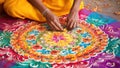 Close up of indian woman\'s hands with colorful paisley