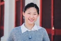 Close up individual portrait of happy chinese young adult woman smiling and looking at camera. One teengage school girl Royalty Free Stock Photo