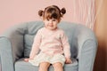 Close up indoor portrait of cute happy 2 years old baby girl Royalty Free Stock Photo