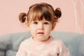 Close up indoor portrait of cute happy 2 years old baby girl Royalty Free Stock Photo