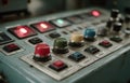 Close-up of Industrial Control Panel with Colorful Buttons and Lights Royalty Free Stock Photo