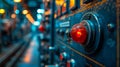 Close-up of an industrial control panel with red warning light Royalty Free Stock Photo