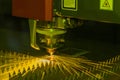 Close up Industrial laser and plasma cutting of steel sheet or metal sheet with sparks fly Royalty Free Stock Photo