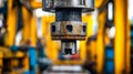 Close-up of industrial machinery component with yellow structural elements in the background Royalty Free Stock Photo