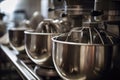 close-up of industrial mixer blades, mixing ingredients for delicious baked goods