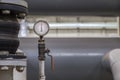 Close up of industrial pipes and measurer of compression,gauge Royalty Free Stock Photo